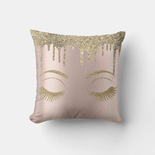 Elegant Gold Glittery Lashes,Drips Rose Gold Throw Pillow (Front)