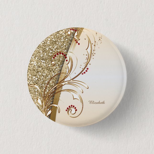 Elegant Gold Glittery Swirls    Button (Front)