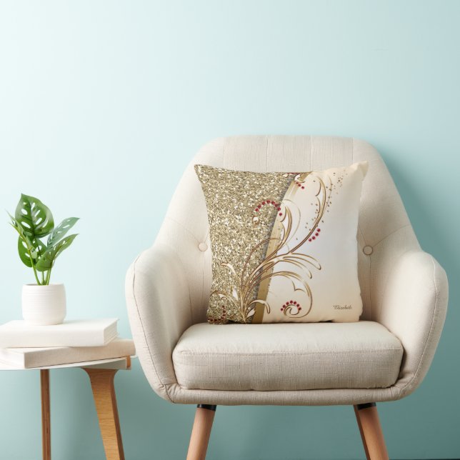 Elegant Gold Glittery Swirls  Throw Pillow (Chair)