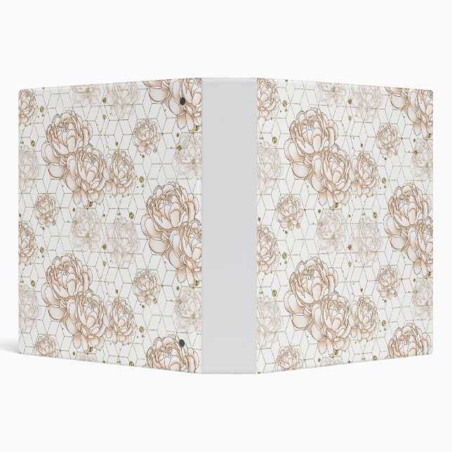 Elegant Gold Glittler Roses Geometric Background 3 Ring Binder (Background)