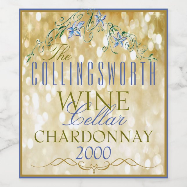 Elegant Gold Glitzy Personalized Wine Bottle Label (Single Label)