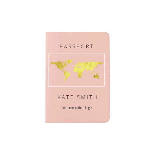 Elegant Gold Globe Earth World Map Name Rose  Passport Holder (Front)