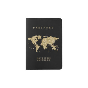 Elegant Gold Globe World Map Personalized Passport Holder