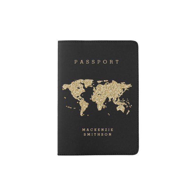 Elegant Gold Globe World Map Personalized Passport Holder (Front)