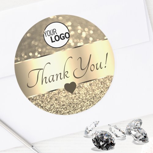 Elegant Gold Golden Glitter Stars Thank You Logo  Classic Round Sticker