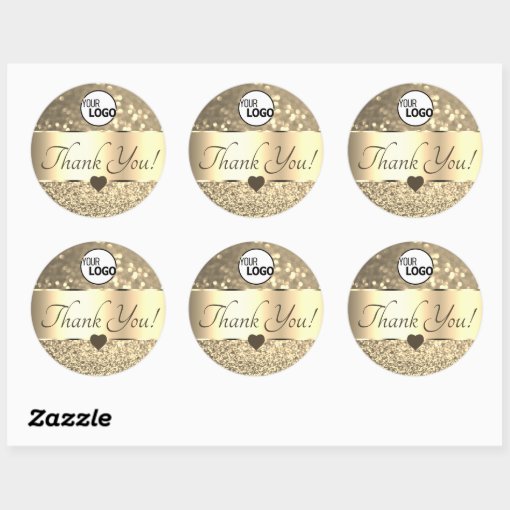 Elegant Gold Golden Glitter Stars Thank You Logo Classic Round Sticker ...