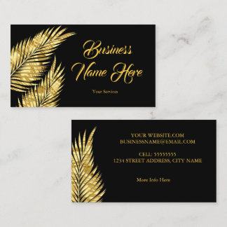 Elegant Gold Golden Palms black Business Card