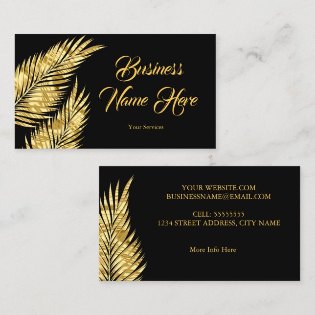 Elegant Gold Golden Palms black Business Card (Front/Back)