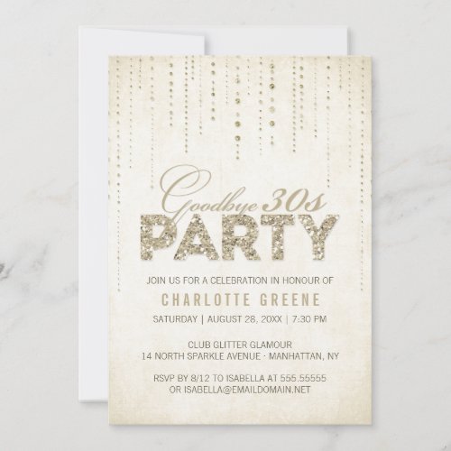 Glitter Look Goodbye 30s Birthday Invitation