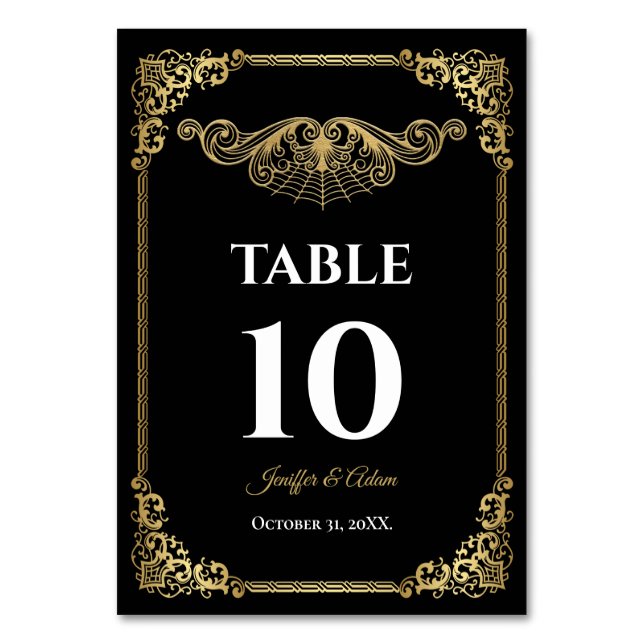 Elegant gold Gothic Wedding Table number (Front)