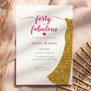 Elegant Gold Gown forty fabulous birthday Invitation