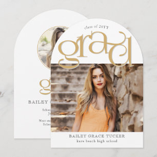 Elegant Gold GRAD 2-Photo Arch Graduation Invitation