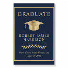 Elegant Gold Grad Cap Blue Graduation Welcome
