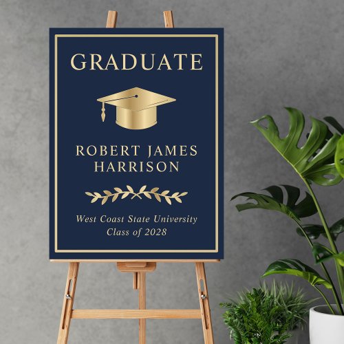 Elegant Gold Grad Cap Blue Graduation Welcome Foam Board
