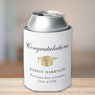 Elegant Gold Grad Cap Graduation Party Can Cooler