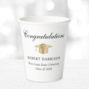 Elegant Gold Grad Cap Graduation Party Paper Cups