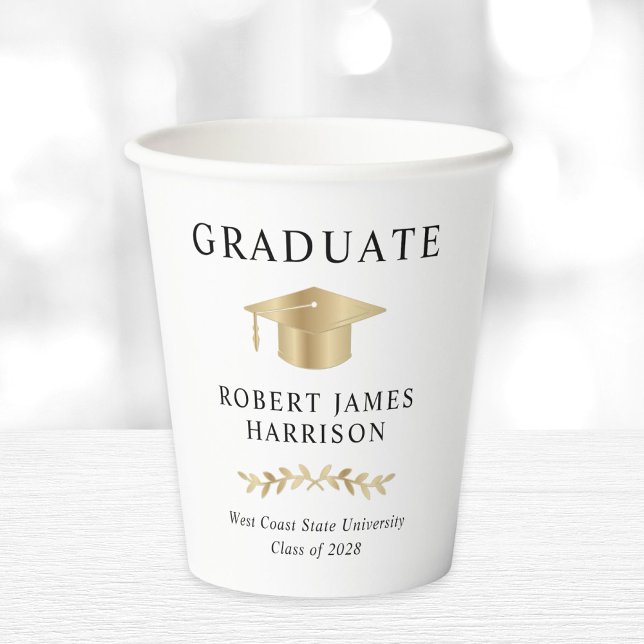 Elegant Gold Grad Cap Graduation Party Paper Cups (Creator Uploaded)