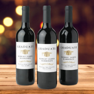 Elegant Gold Grad Cap Graduation Party Wine Label