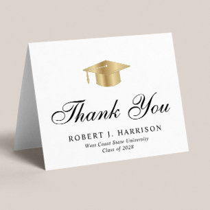 Elegant Gold Grad Cap Graduation Thank You Card
