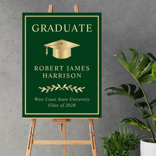 Elegant Gold Grad Cap Green Graduation Welcome Foam Board