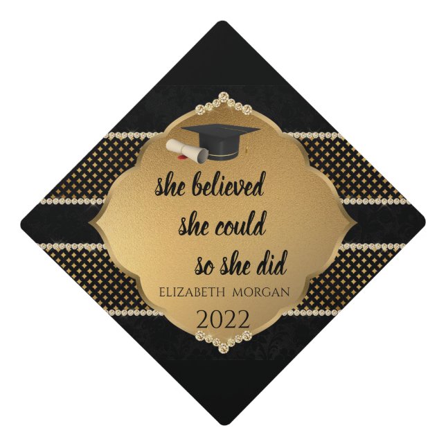 Elegant Gold , Graduate Cap - Motivational Message (Front)