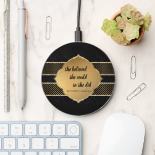 Elegant Gold , Graduate Cap - Motivational Message Wireless Charger