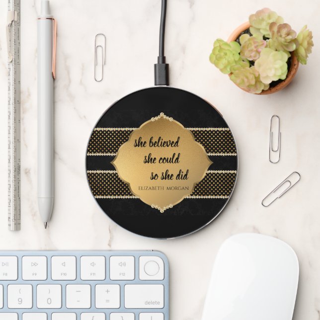 Elegant Gold , Graduate Cap - Motivational Message Wireless Charger (Desk)