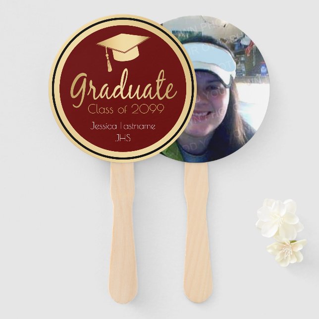 Elegant Gold Graduate Celebration Photo Hand Fan (Front and Back)