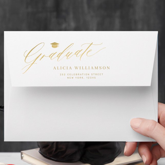Elegant gold graduate graduation invitation  envelope (Creator Uploaded)