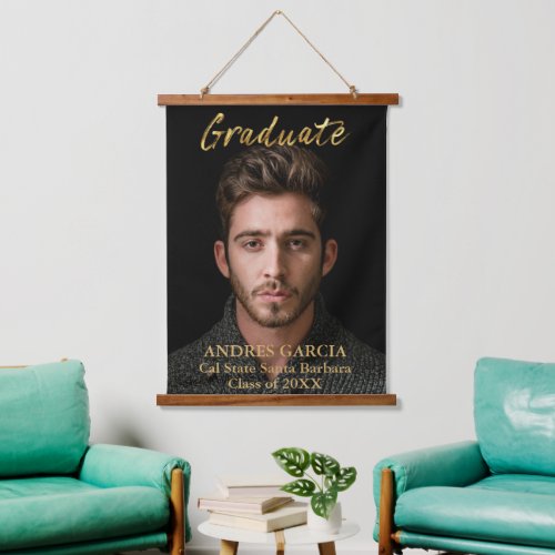 Elegant Gold Graduate Vertical Photo Hanging Tapestry