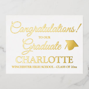 Elegant gold graduation announcement foil card