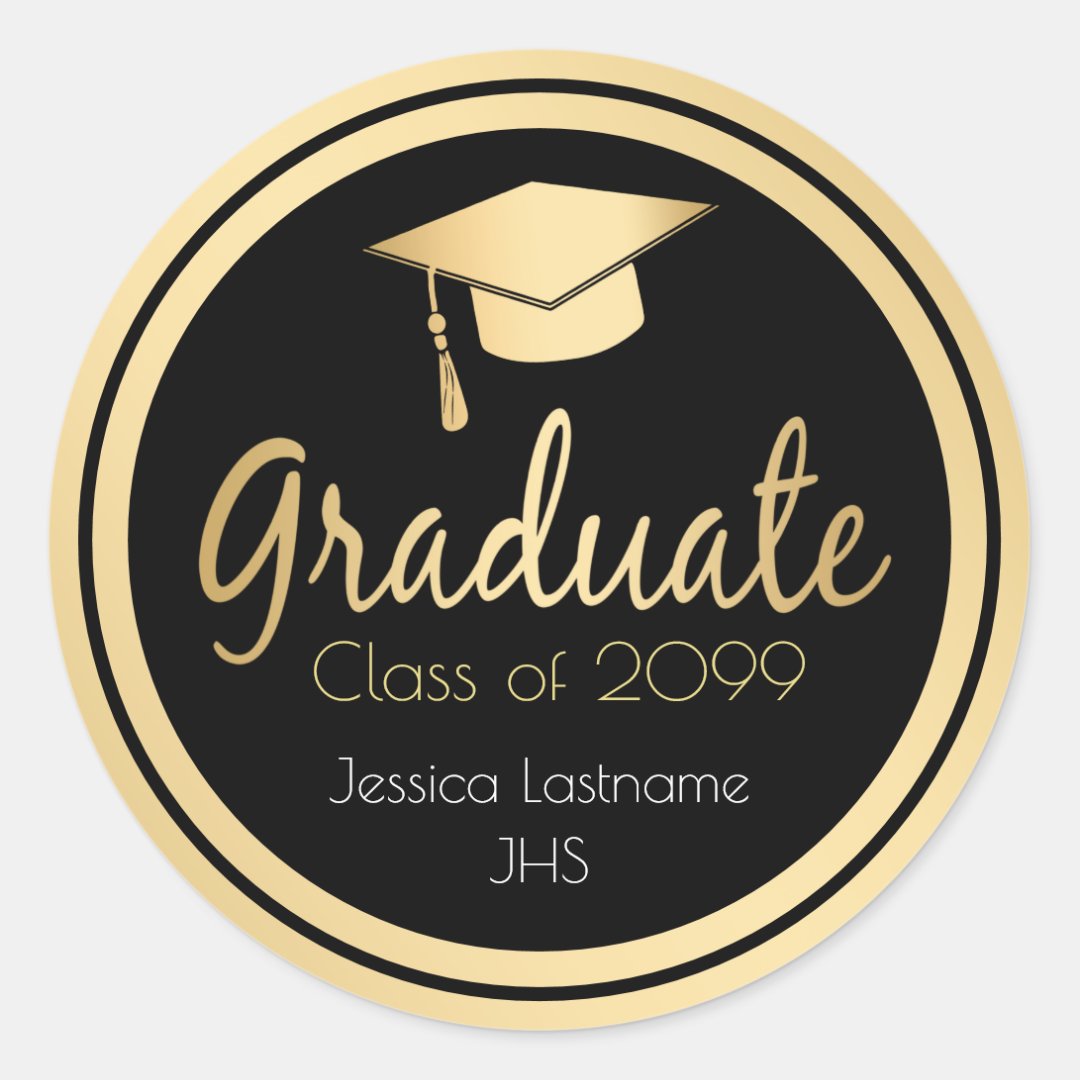 Elegant Gold Graduation Any Year Classic Round Sticker | Zazzle