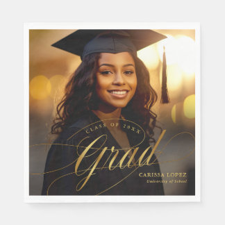 Elegant Gold Graduation Calligraphy Photo Napkins