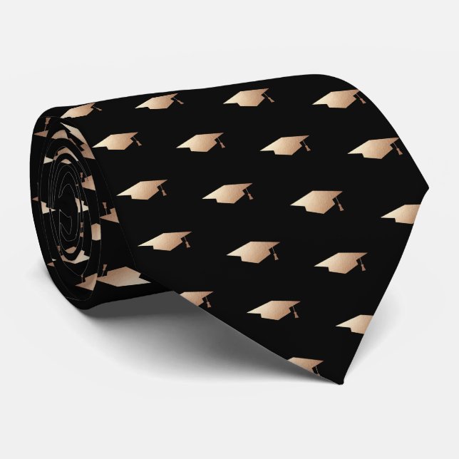 Elegant Gold Graduation Cap Black Neck Tie (Rolled)