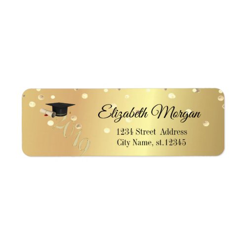 Elegant Gold Graduation Cap Confetti Label