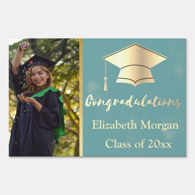 Elegant Gold Graduation Cap Graduate,Add  Photo Sign (Front)