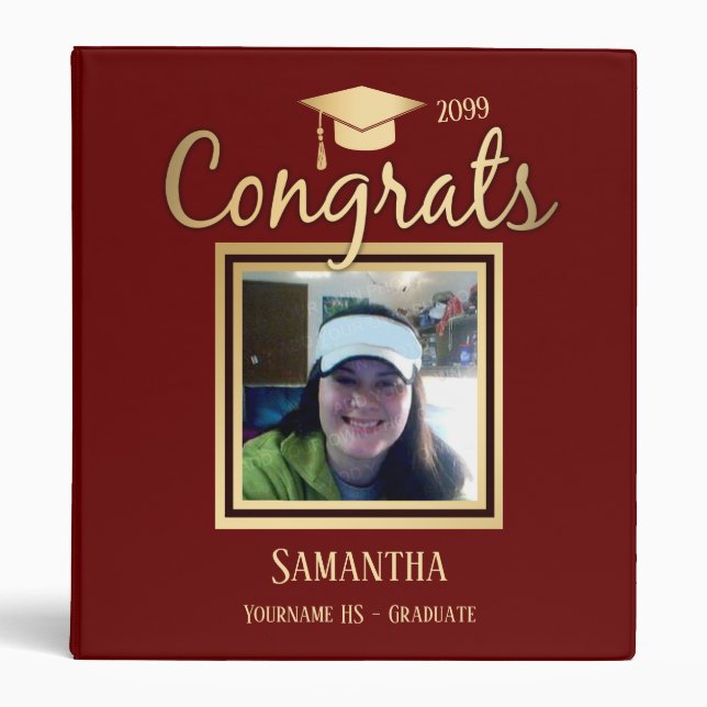 Elegant Gold Graduation Class of 2022 Photo 3 Ring Binder (Front)