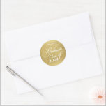 Elegant Gold Graduation Class of 2024 Thank You Classic Round Sticker<br><div class="desc">Elegant white and faux gold graduation sticker to attach to graduation announcements, graduation party imitations, save the date and other graduation paper correspondence. Perfect for the graduating Class of 2024. Elegant script style font.</div>