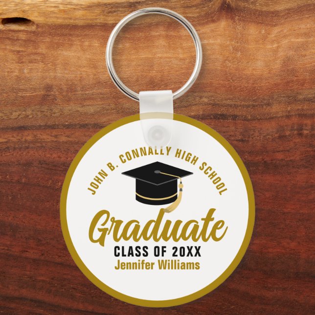 Elegant Gold Graduation Custom 2025 Graduate Keychain (Front)