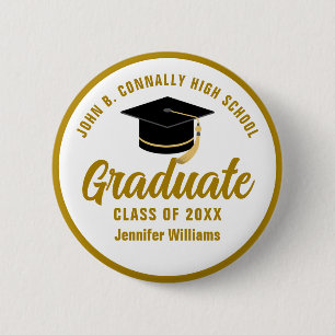 Elegant Gold Graduation Custom Graduate Name Tag Button