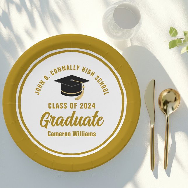 Elegant Gold Graduation Party Personalized Paper Plates (Creator Uploaded)