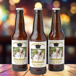 Elegant Gold Graduation Party Personalized Photo Beer Bottle Label