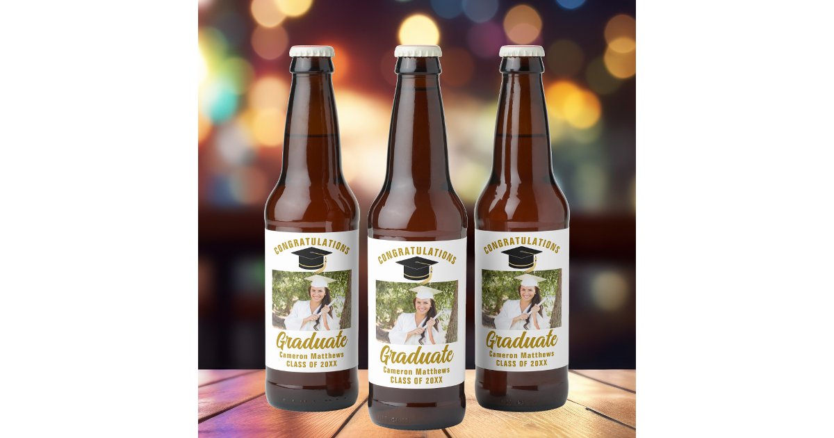 Elegant Gold Graduation Party Personalized Photo Beer Bottle Label | Zazzle