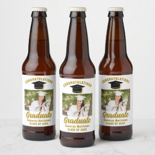 Elegant Gold Graduation Party Personalized Photo Beer Bottle Label