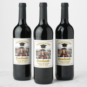 Elegant Gold Graduation Party Personalized Photo Wine Label