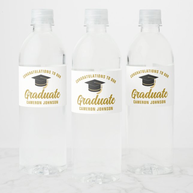 Elegant Gold Graduation Party Personalized Water Bottle Label (Bottles)
