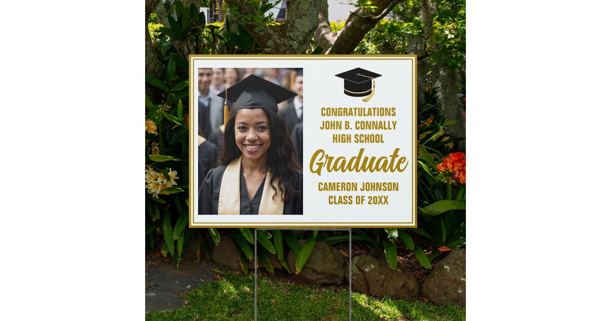 Graduate Sign Graph Elegant Gold Graduation Photo 2025 Graduate Yard Sign | Zazzle