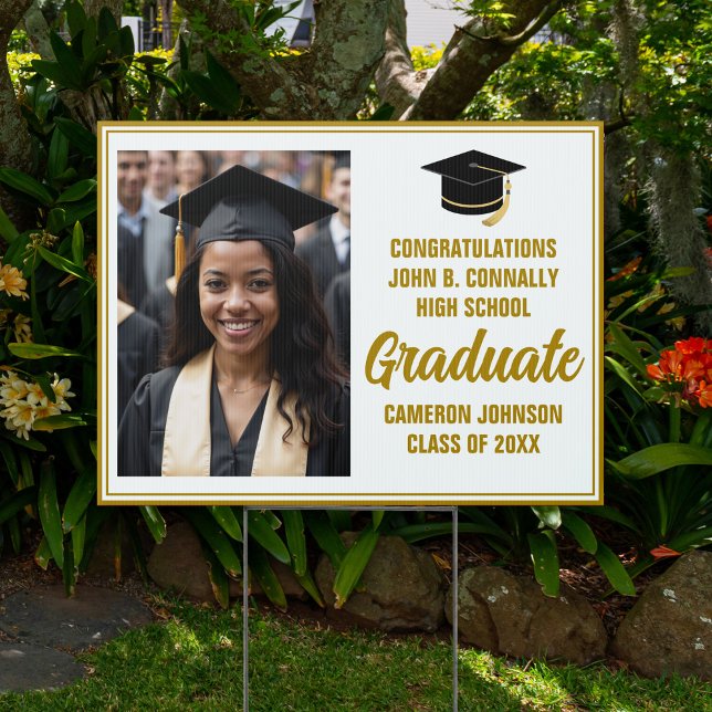 Elegant Gold Graduation Photo 2025 Graduate Yard Sign (Creator Uploaded)