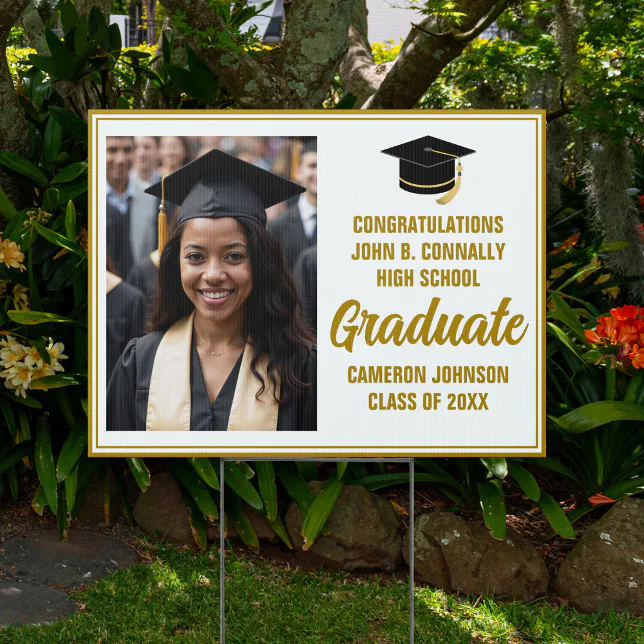 Elegant Gold Graduation Photo 2025 Graduate Yard Sign | Zazzle