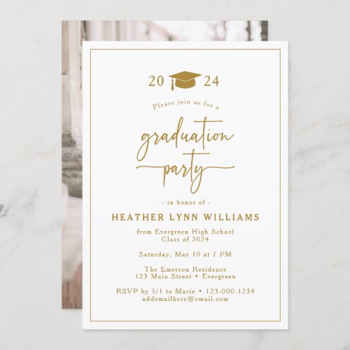 Elegant Gold Graduation Photo Invitation